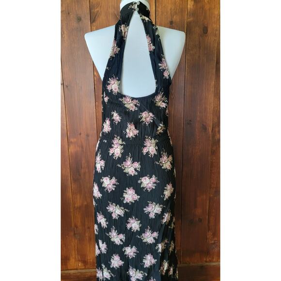 American Eagle Women Sm. Maxi Dress Black Floral Cottagecore Sleeveless Keyhole - Picture 14 of 16